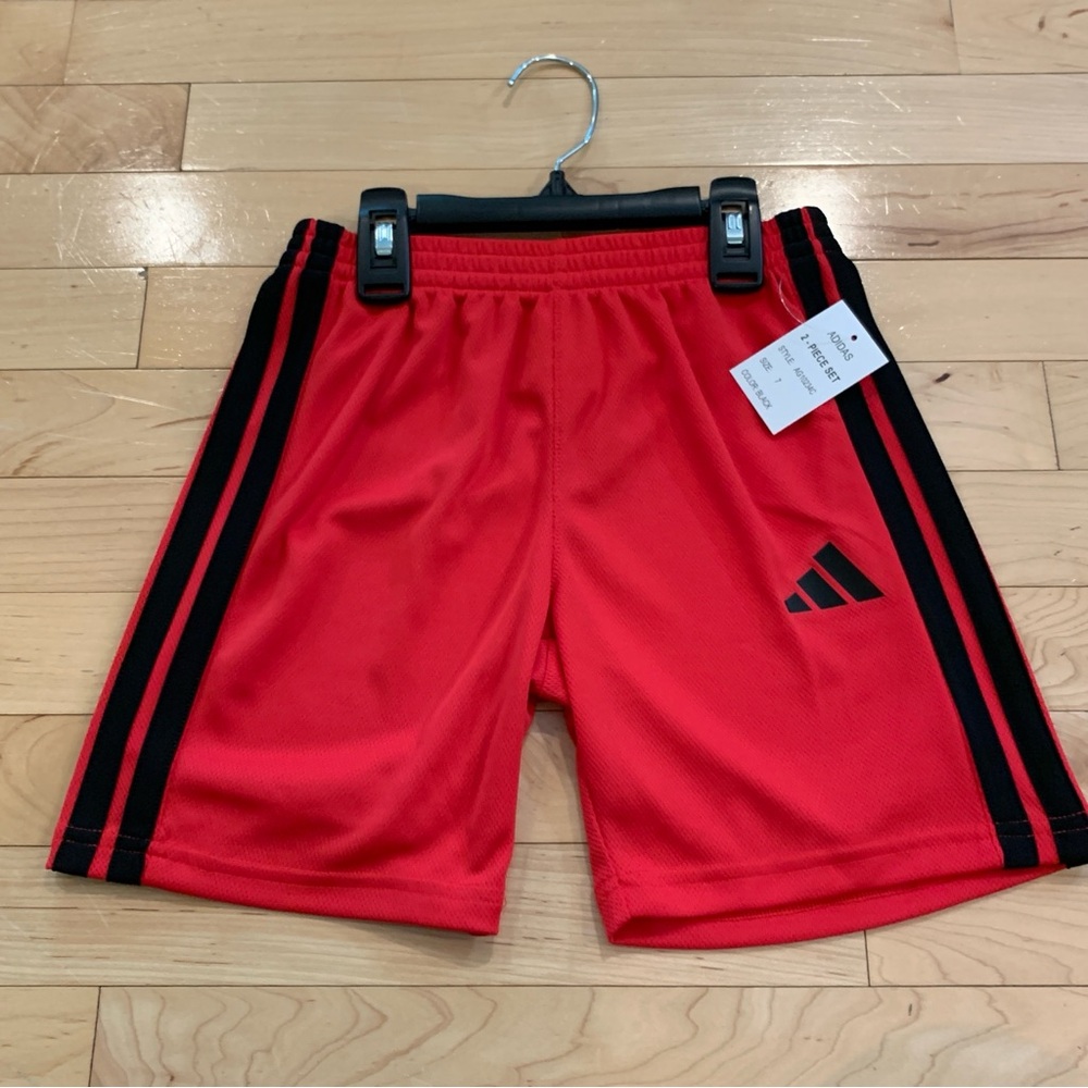 New! Adidas little boys size 7 athletic short sleeve shirt & shorts outfit set - Picture 3 of 4